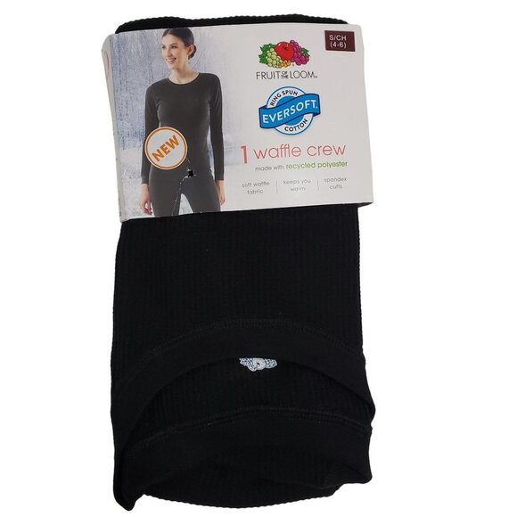 NWT Fruit of the Loom EverSoft Women's Waffle Crew Shirt in Black‎ Size Small - Picture 1 of 5